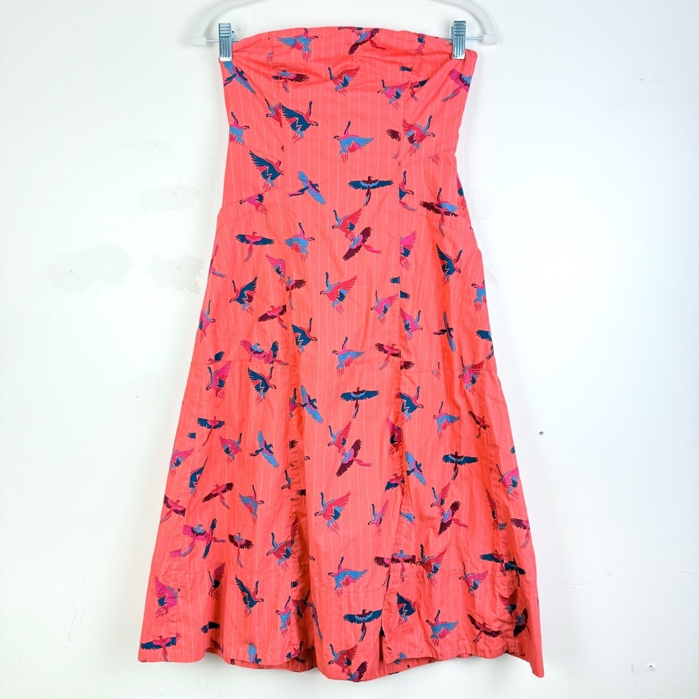 Free People Coral Parrot Strapless Midi Dress Tropical Print